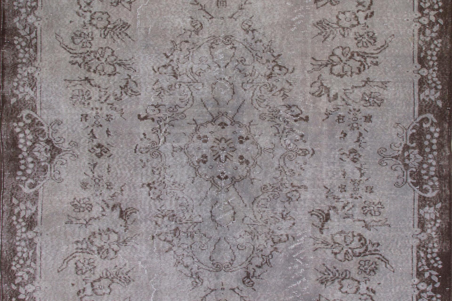 Wool 6.3x9.6 Ft Handmade Turkish Rug for Modern Interiors, Gray Living Room Carpet For Sale