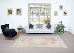 Tappeto turco 6.3x9.6 Ft annodato a mano in beige e rosso con design a medaglione