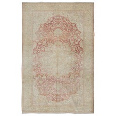 Handgeknüpfter türkischer Teppich in Beige und Rot mit Medaillon-Design 6.3x9.6 Ft