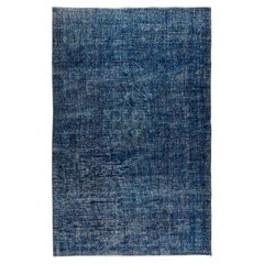 6.3x9.6 ft Handmade Vintage Turkish Rug Re-Dyed in Navy Blue for Modern Interior