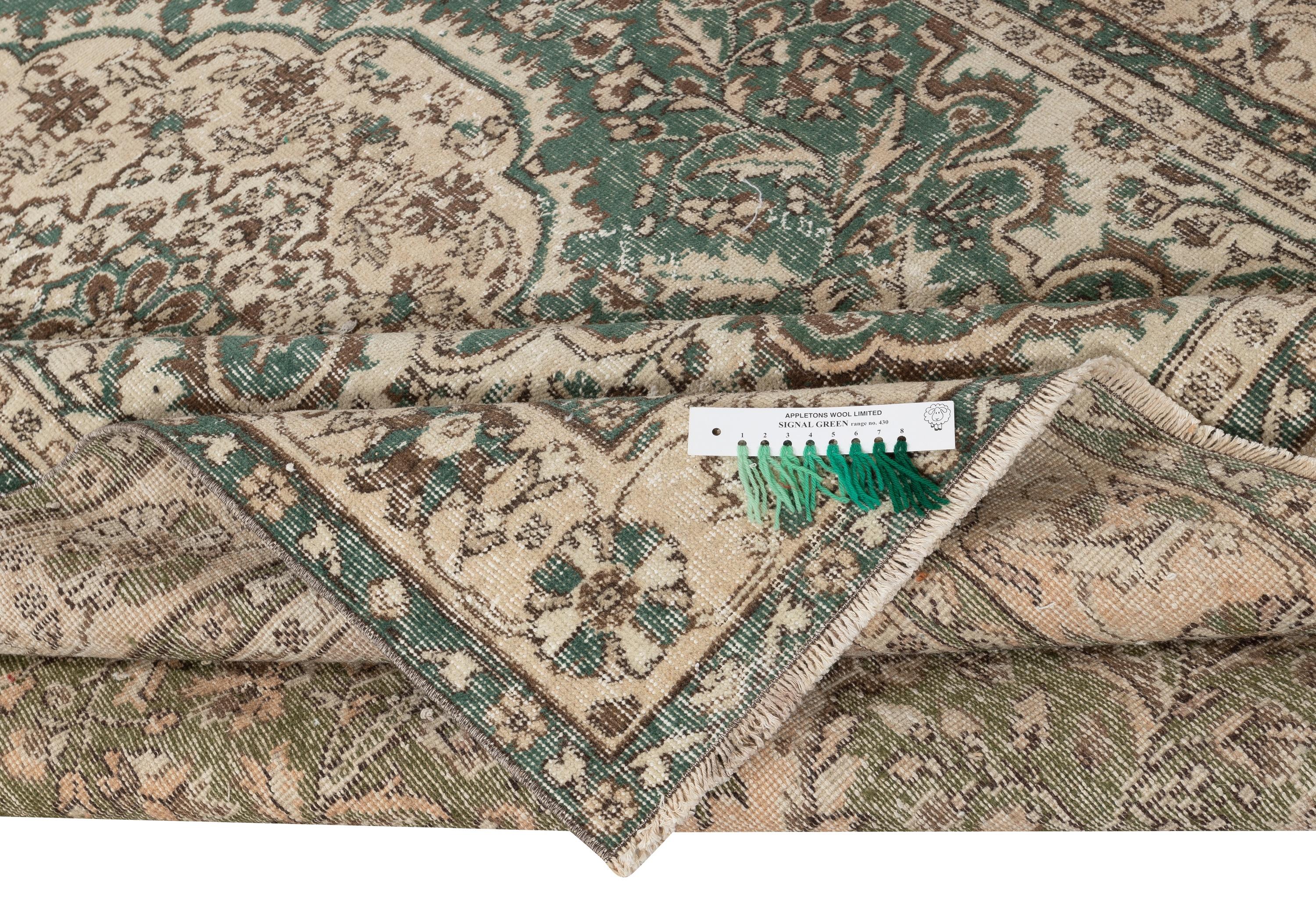 6.3x9.6 Ft Traditioneller Türkischer Wollteppich. Vintage Grüner handgeknüpfter Flächenteppich (Rustikal) im Angebot