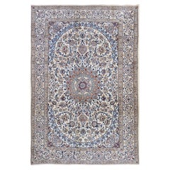 6'3"x9'6" Ivory Vintage Farsian Nain Full Pile Hand Knotted Wool Oriental Rug