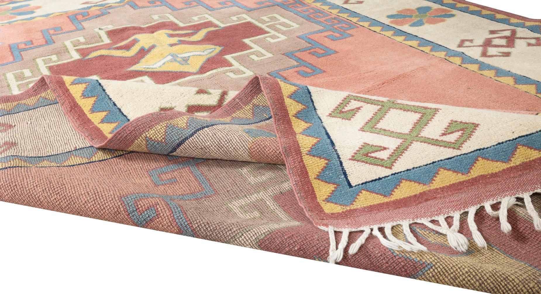 Tribal 6.3x9.7 Ft Central Anatolian Geometric Rug, Traditional 1960's Handmade Carpet For Sale