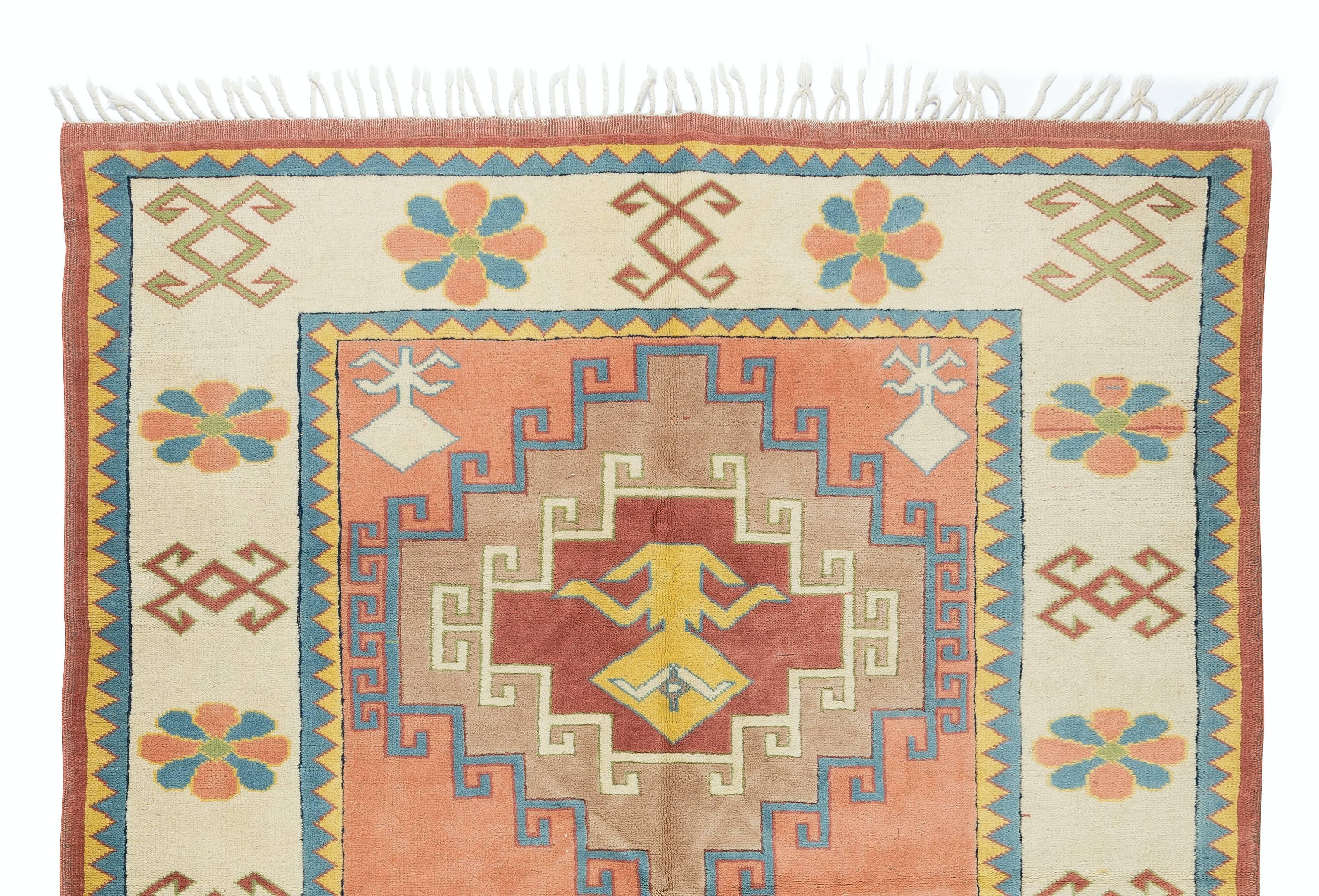 Turkish 6.3x9.7 Ft Central Anatolian Geometric Rug, Traditional 1960's Handmade Carpet For Sale