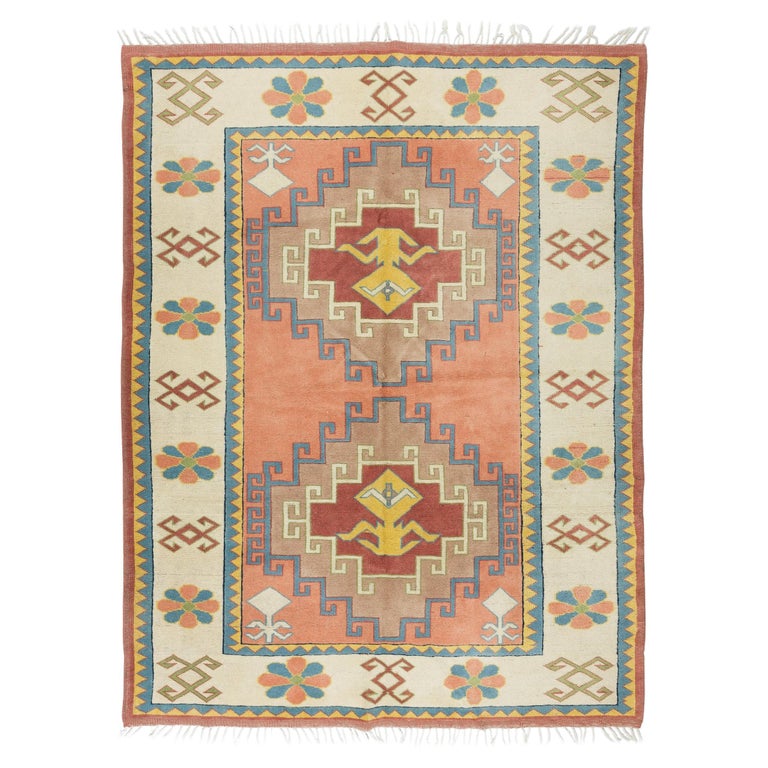 6.3x9.7 Ft Central Anatolian Geometric Rug, Traditional 1960's Handmade ...