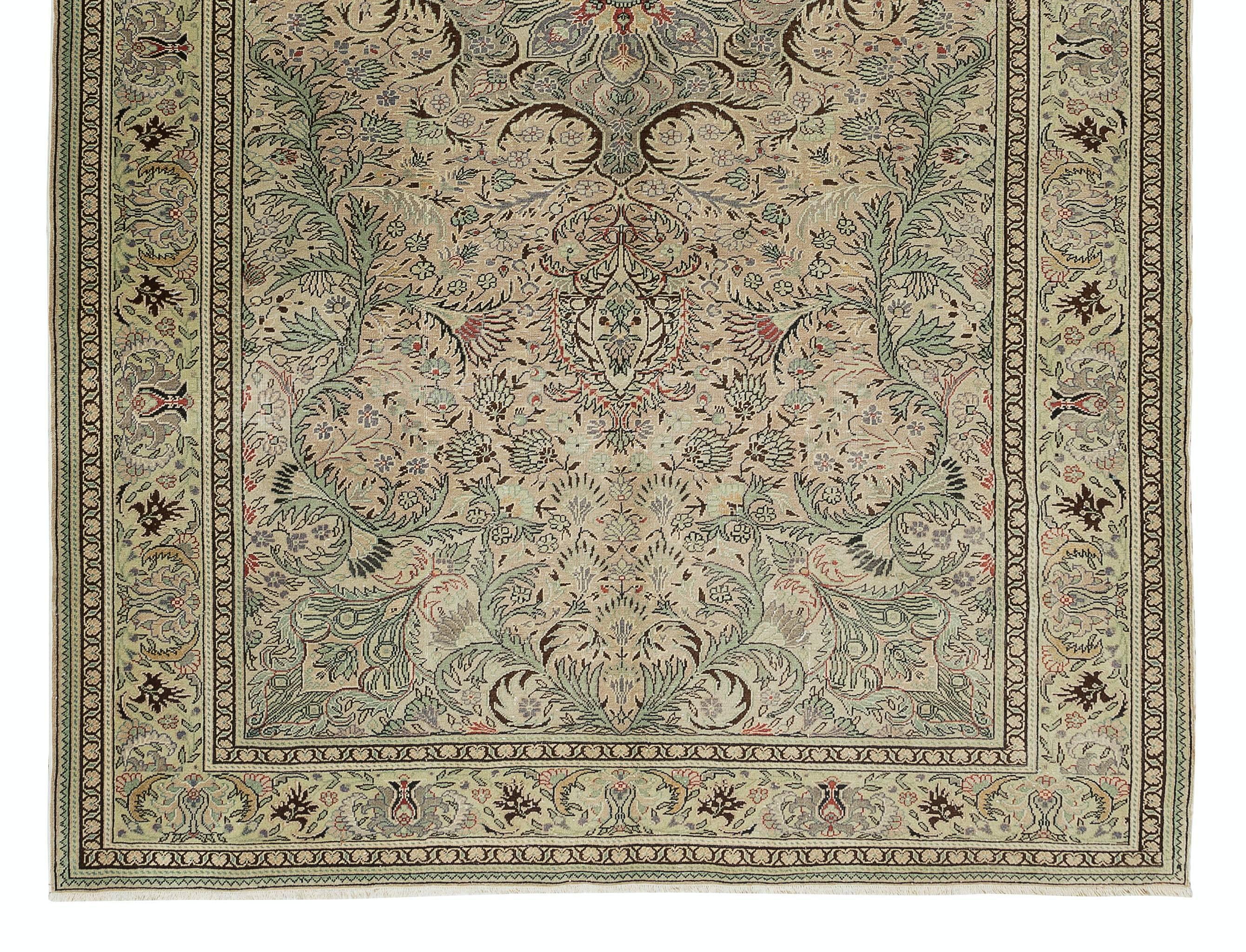 Hand-Knotted Central Anatolian Handmade Vintage Area Rug, Wool Living Room Carpet For Sale