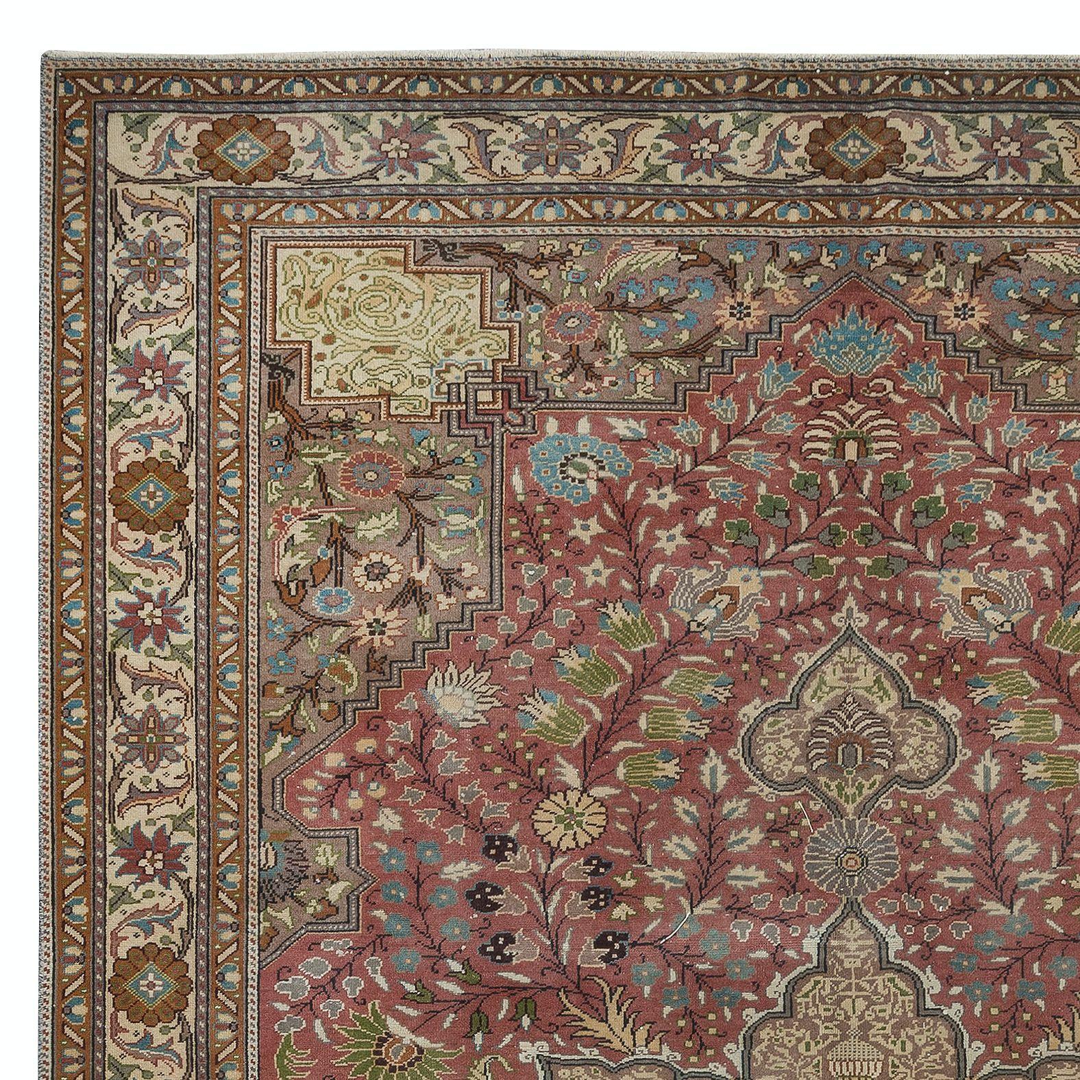 Hand-Knotted 6.3x9.7 Ft Exceptional Vintage Oriental Rug, All Wool, Handmade Turkish Carpet For Sale