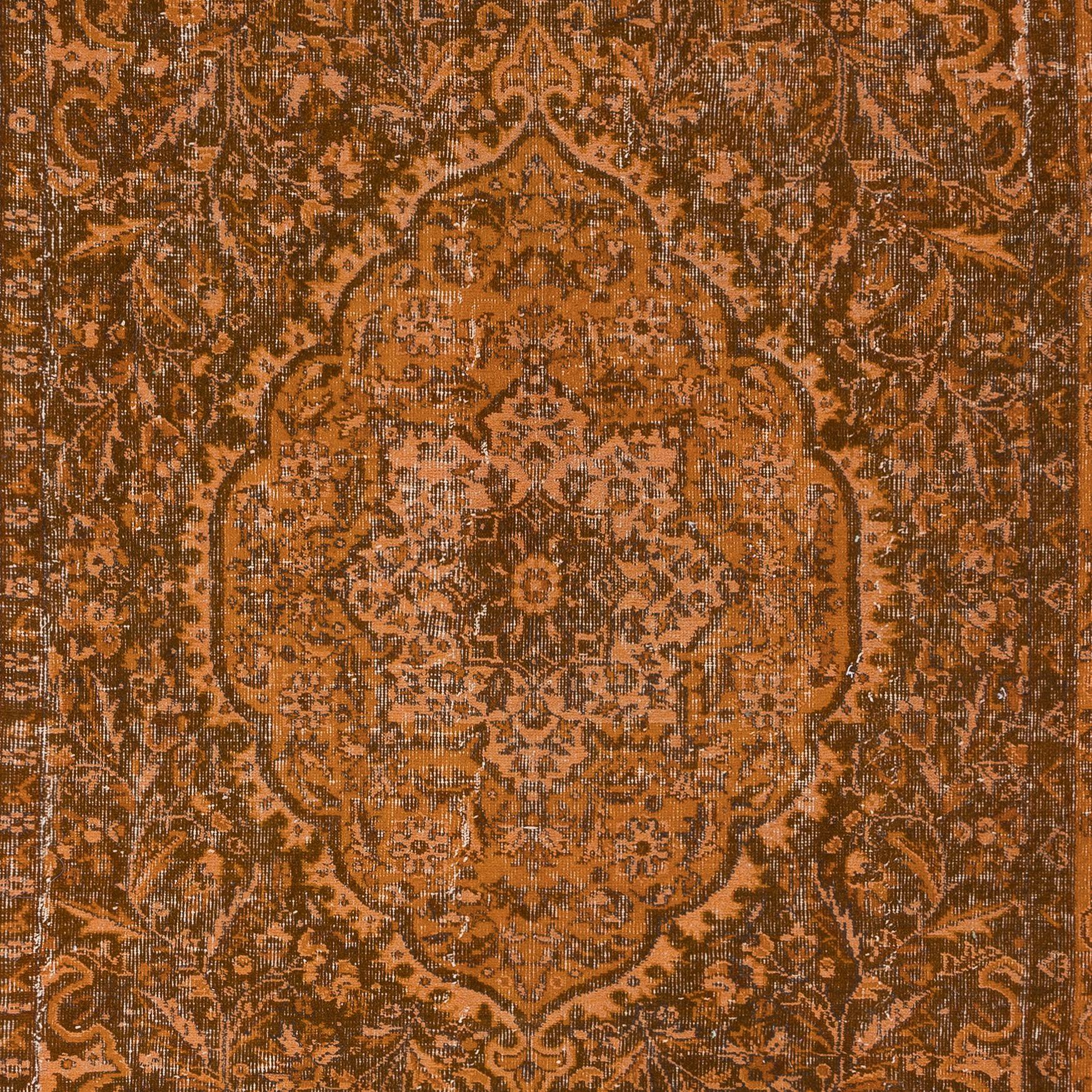 Hand-Knotted 6.3x9.7 Ft Handmade Turkish Area Rug in Burnt Orange, Ideal for Modern Interiors For Sale