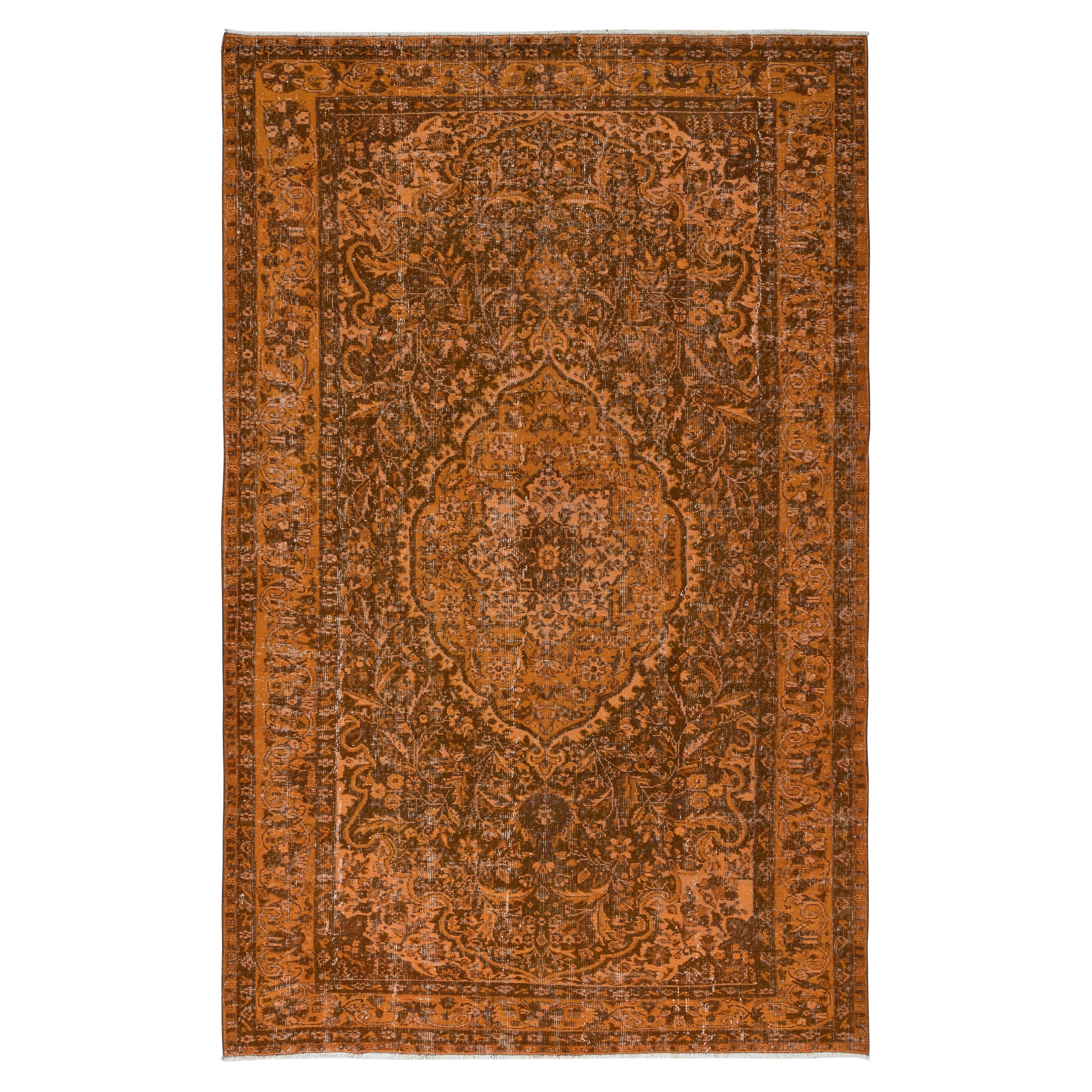 Tappeto turco fatto a mano 6.3x9.7 Ft in arancione bruciato, ideale per ambienti moderni