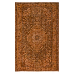 Tappeto turco fatto a mano 6.3x9.7 Ft in arancione bruciato, ideale per ambienti moderni