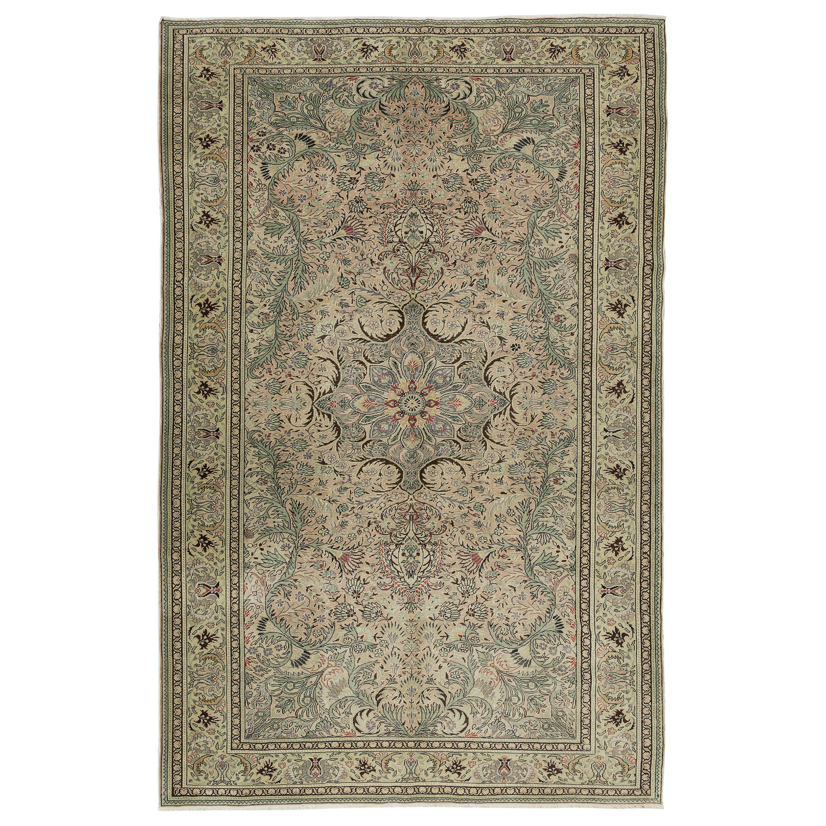 6.3x9.7 Ft Handmade Turkish Kayseri Area Rug, Medallion Design Carpet in Green (Tapis à motifs de médaillons en vert)