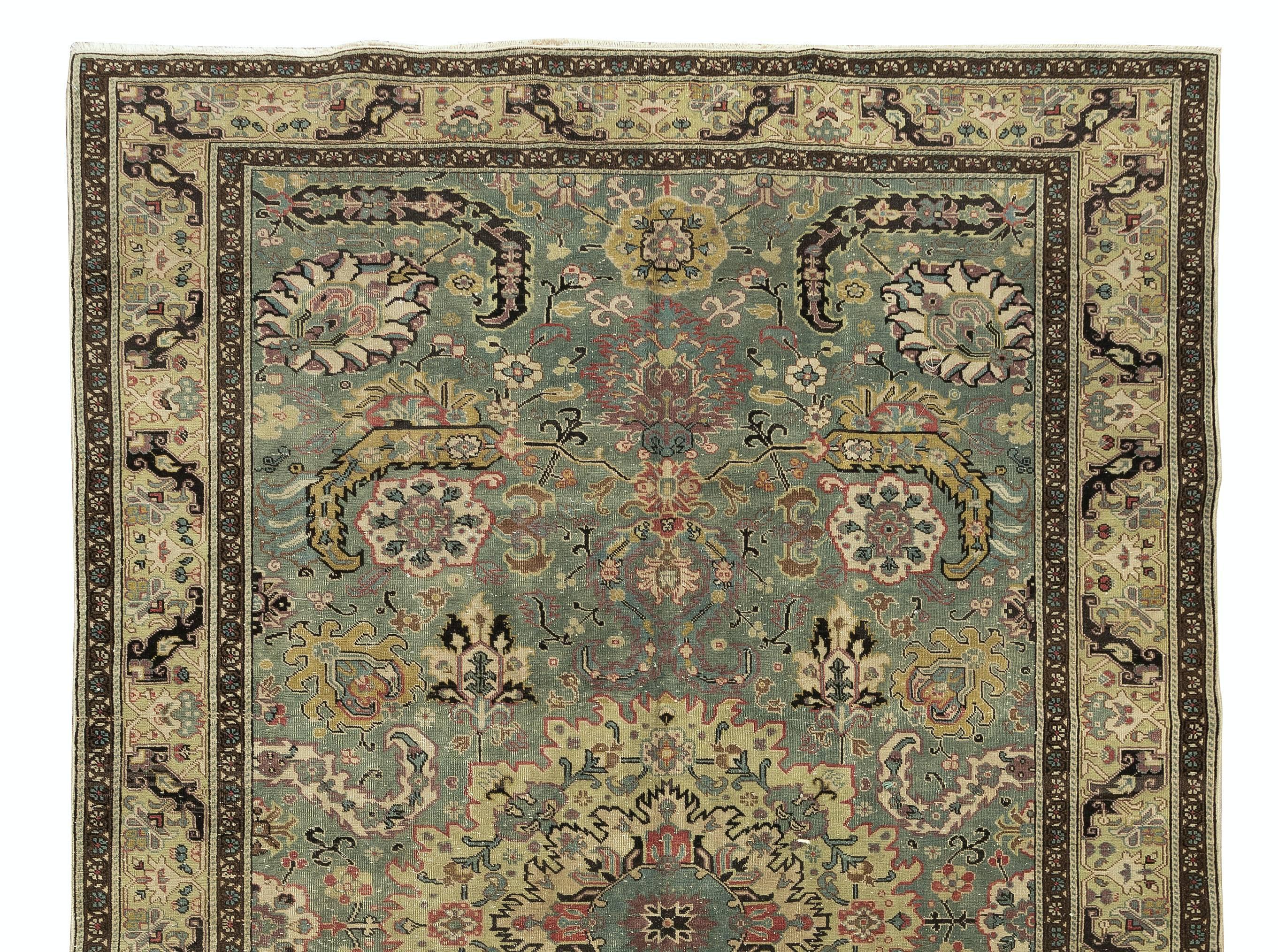 Hand-Knotted 6.3x10 Ft Modern Handmade Turkish Kayseri Wool Area Rug in Shades of Green For Sale