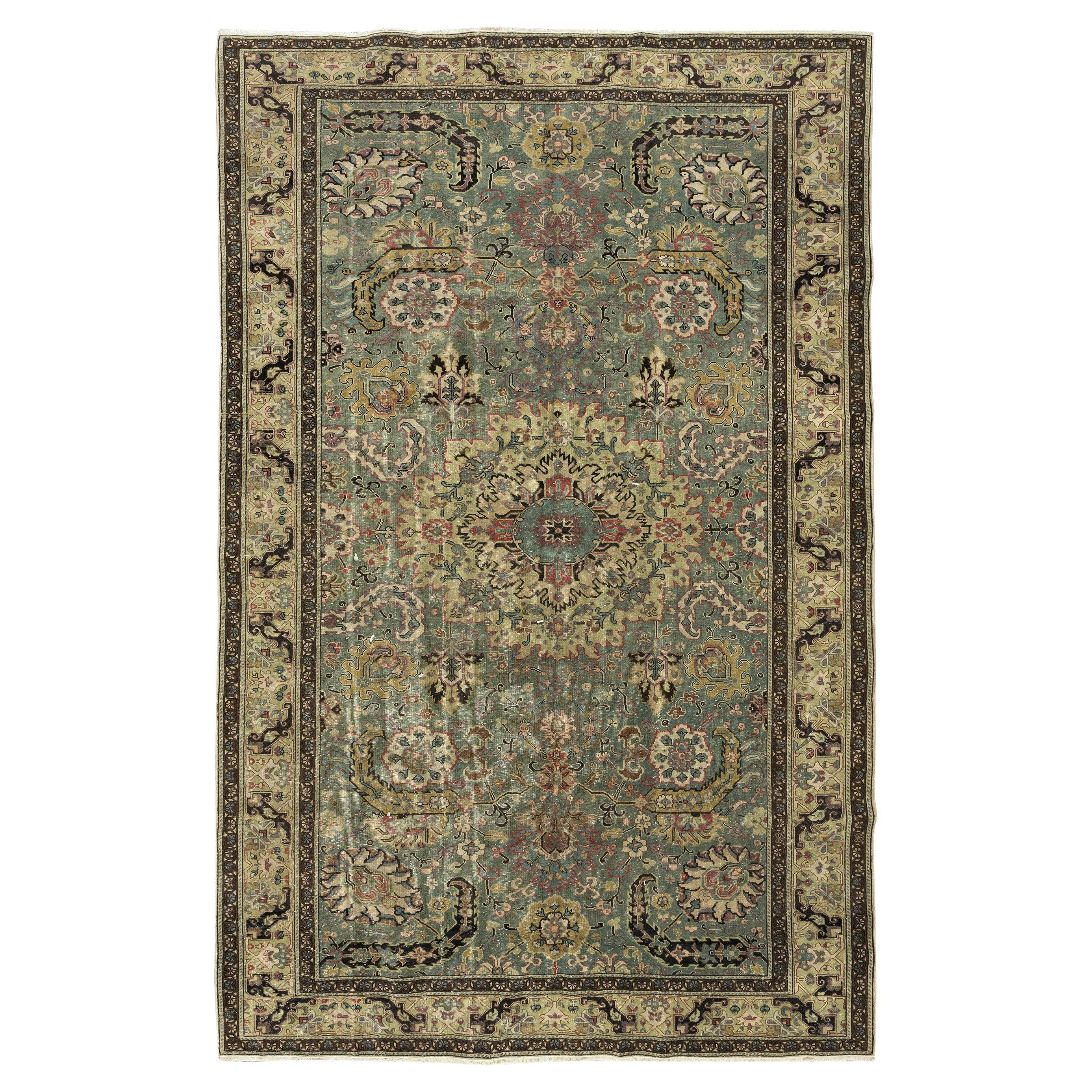 6.3x10 Ft Semi Antique Turkish Area Rug. Finely Handknotted Wool Oriental Carpet For Sale