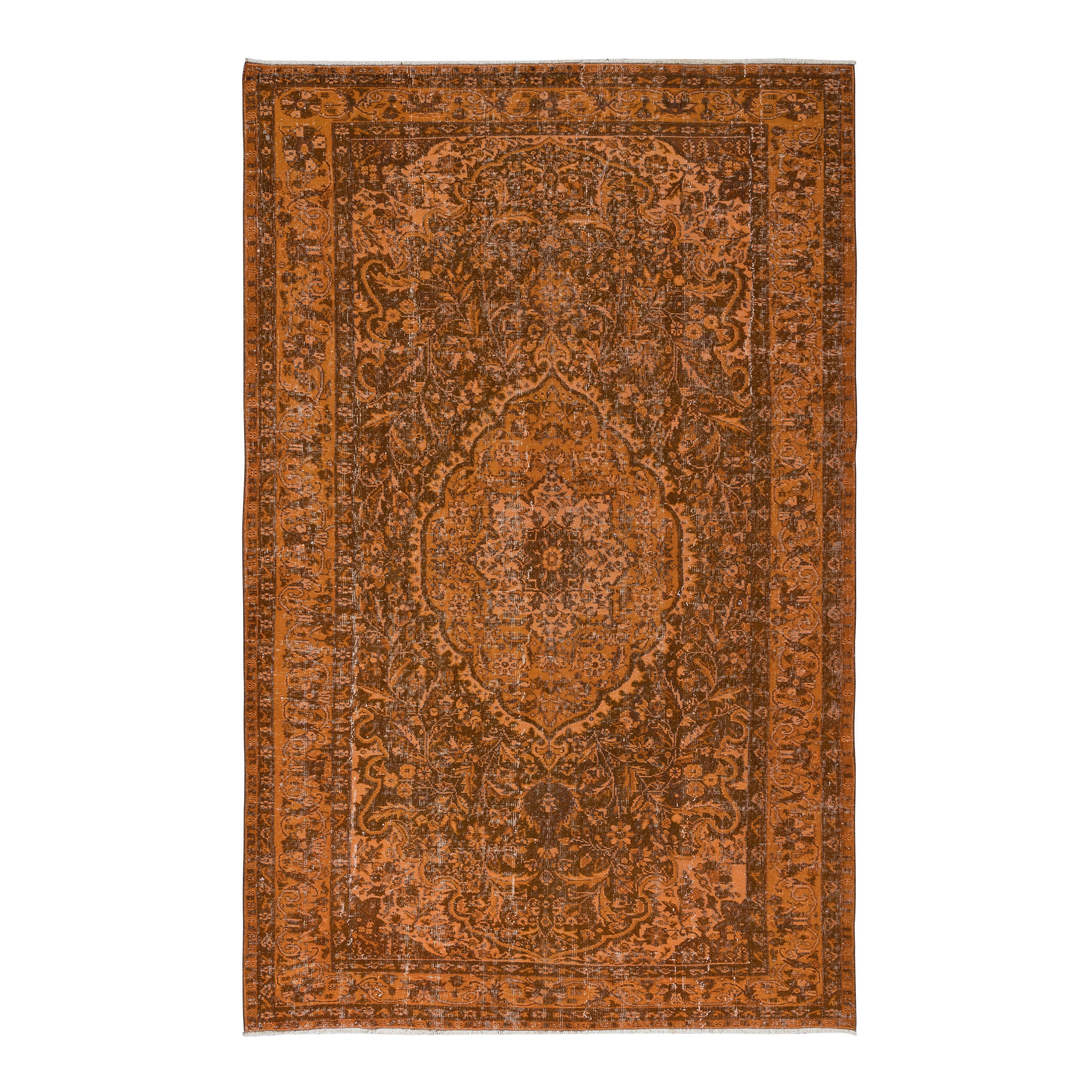 6.3x9.7 Ft Vintage Hand-Knotted Turkish Area Rugs, Arancione, Stile moderno, anni 
60 in vendita