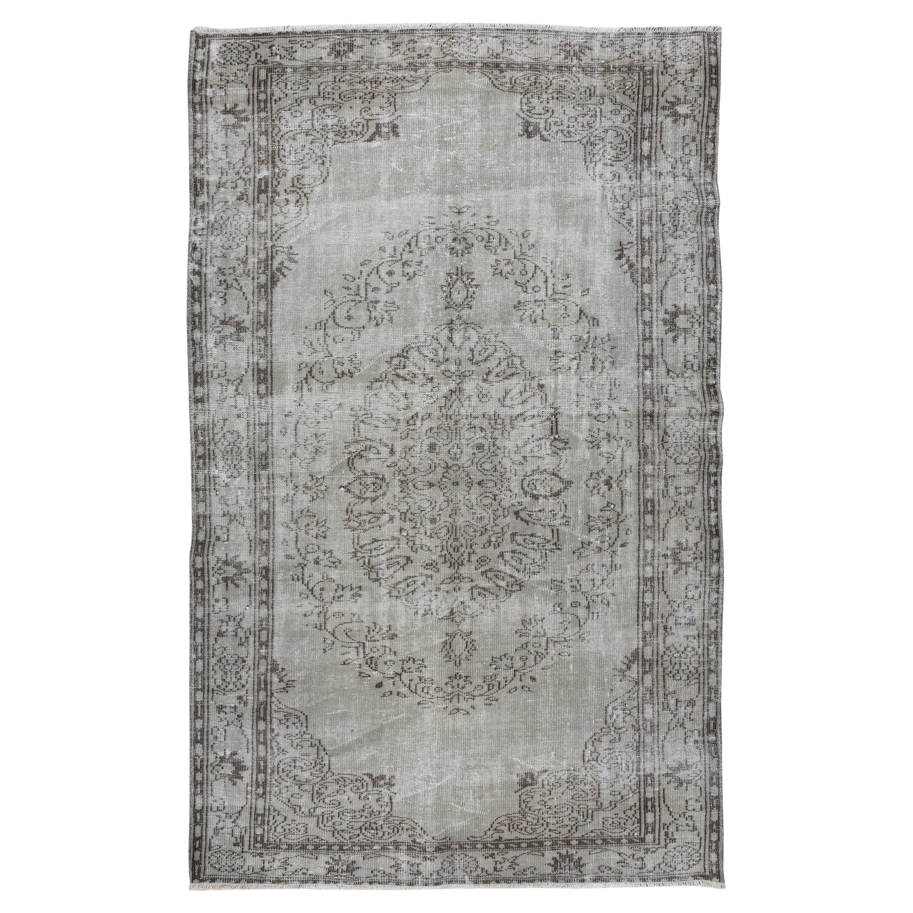 Handmade Vintage Turkish Area Rug, Contemporary Wool Carpet in Gray For Sale