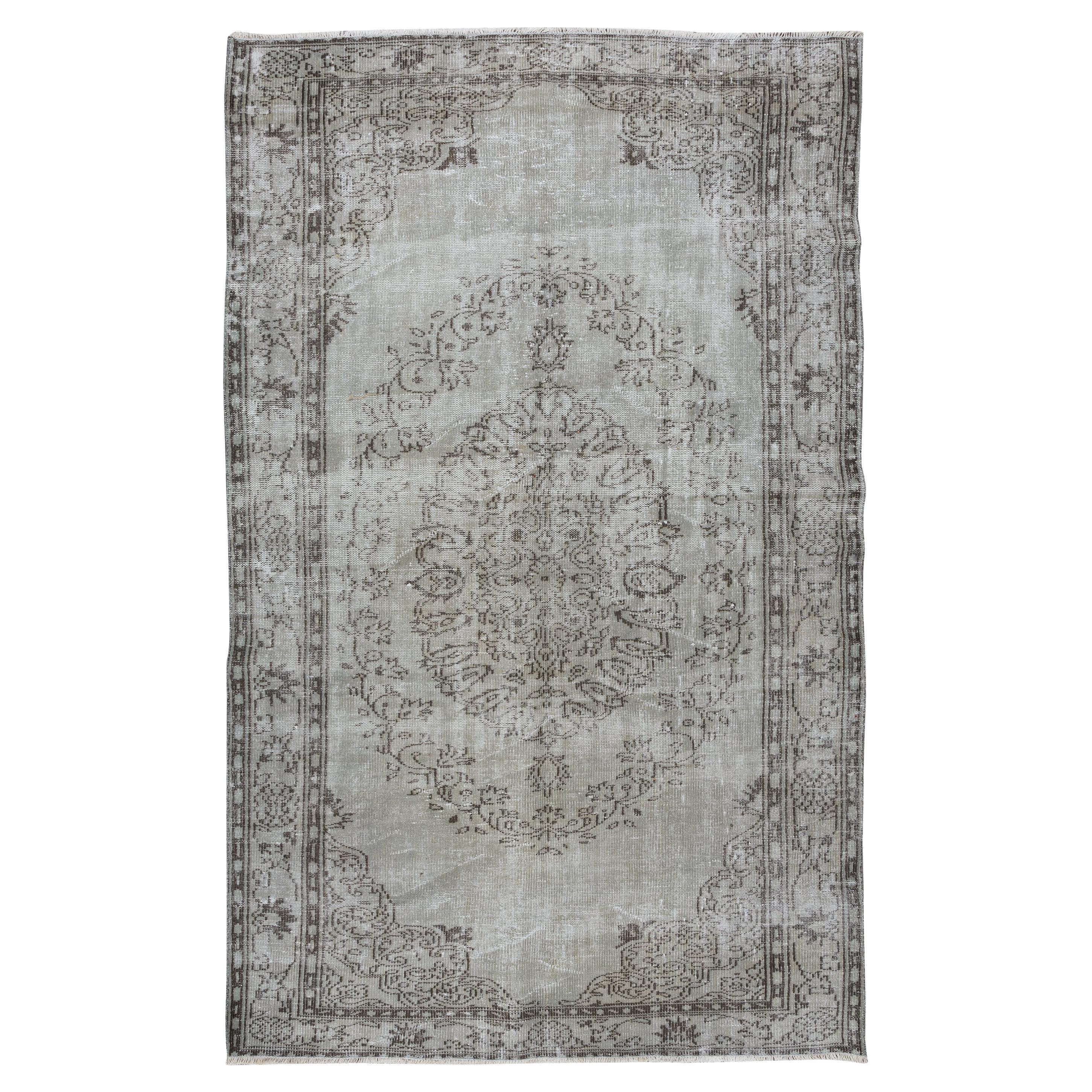 6.3x9.8 Ft Handmade Turkish Area Rug, Contemporary Wool Carpet in Gray Color