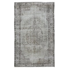 6.3x9,8 Ft Handgefertigter türkischer Vintage-Teppich, zeitgenössischer Wollteppich in Grau