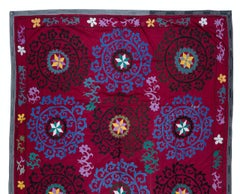 Embroidered Cotton Bedspread, 1975s Suzani Wall Hanging in Maroon Red