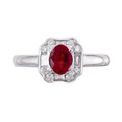 64 Karat Art Deco Roter ovaler Rubin Diamant Platin Verlobungsring