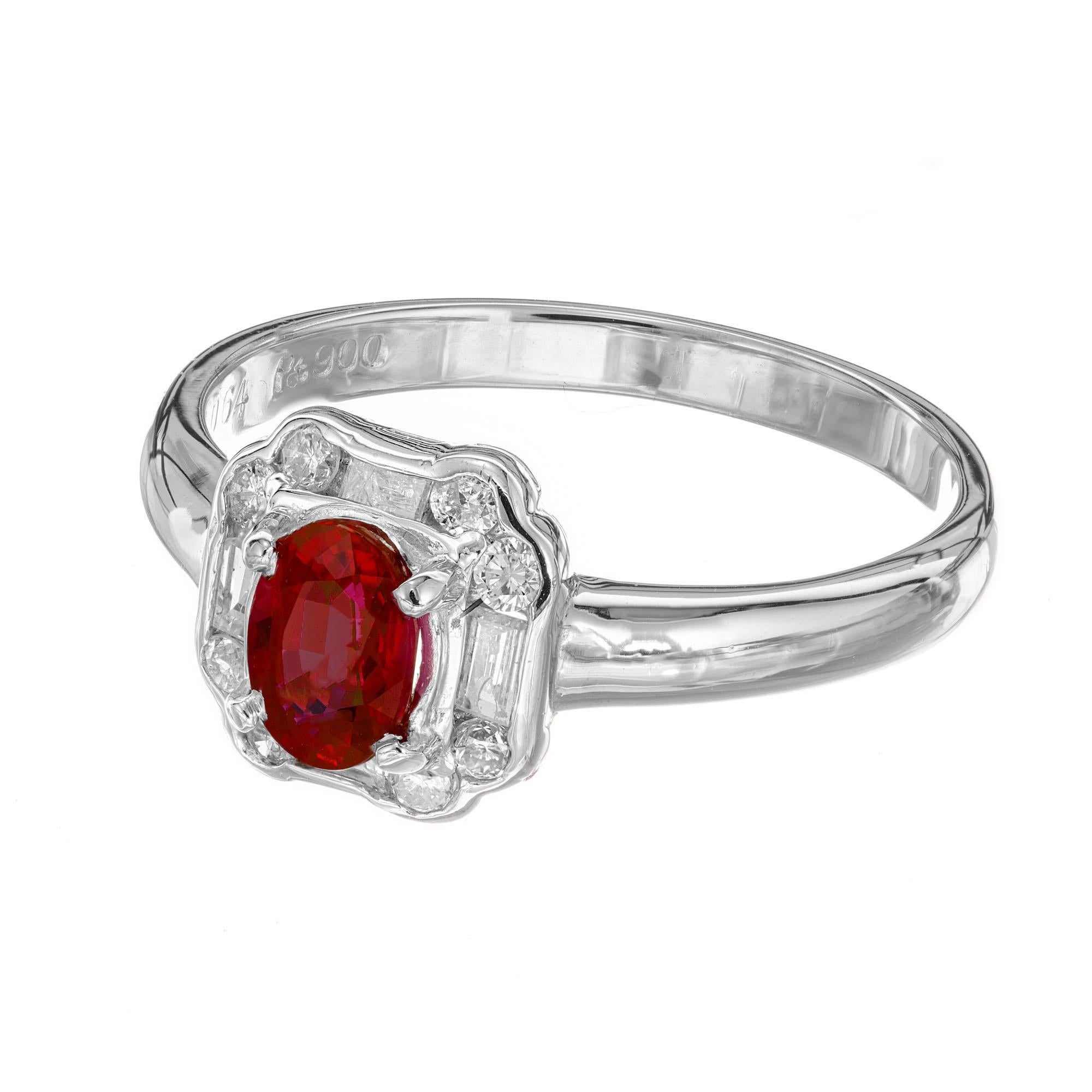 64 Karat Art Deco Roter ovaler Rubin Diamant Platin Verlobungsring (Retro) im Angebot