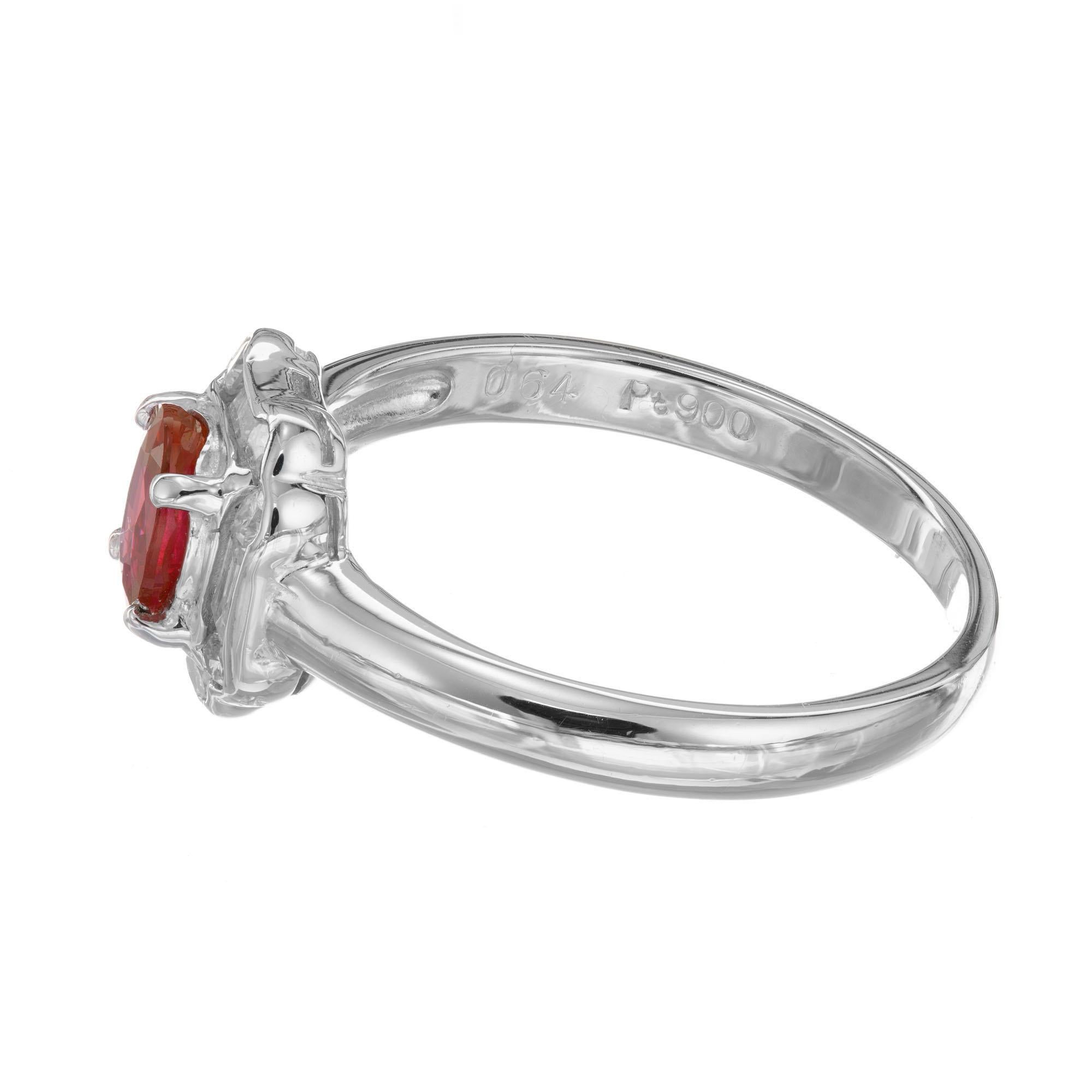 64 Karat Art Deco Roter ovaler Rubin Diamant Platin Verlobungsring (Ovalschliff) im Angebot