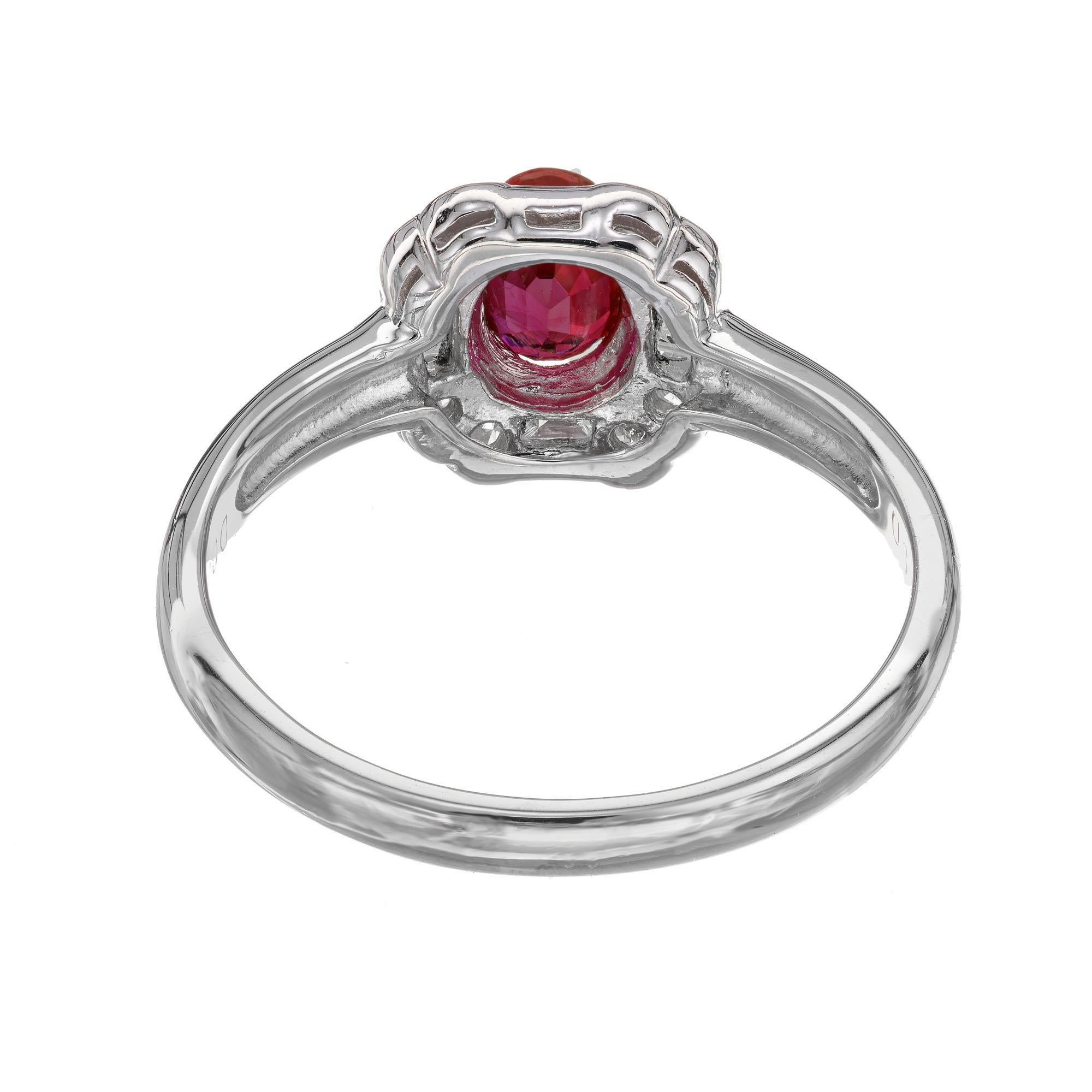 64 Karat Art Deco Roter ovaler Rubin Diamant Platin Verlobungsring im Zustand „Gut“ im Angebot in Stamford, CT