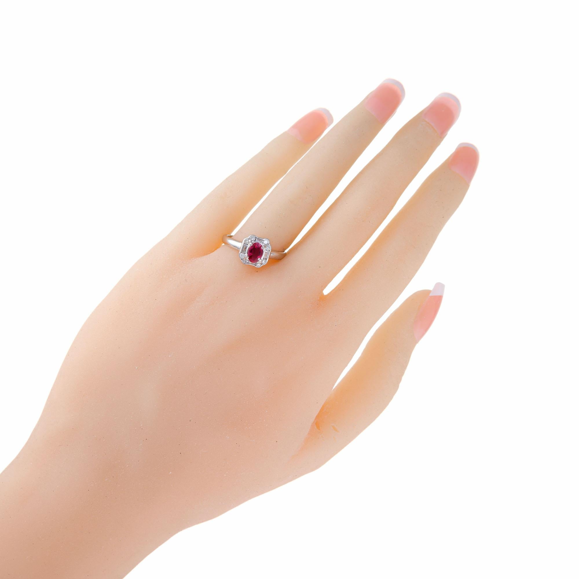 64 Karat Art Deco Roter ovaler Rubin Diamant Platin Verlobungsring im Angebot 1