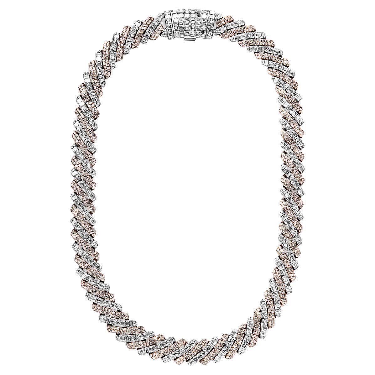 64 Carat Combined Mix Shape Diamond Cuban Link Chain Necklace Certified