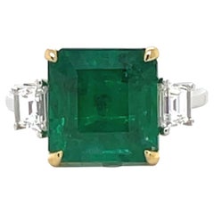 6.4 carat Emerald and Diamond 18K Yellow and White Gold Ring 
