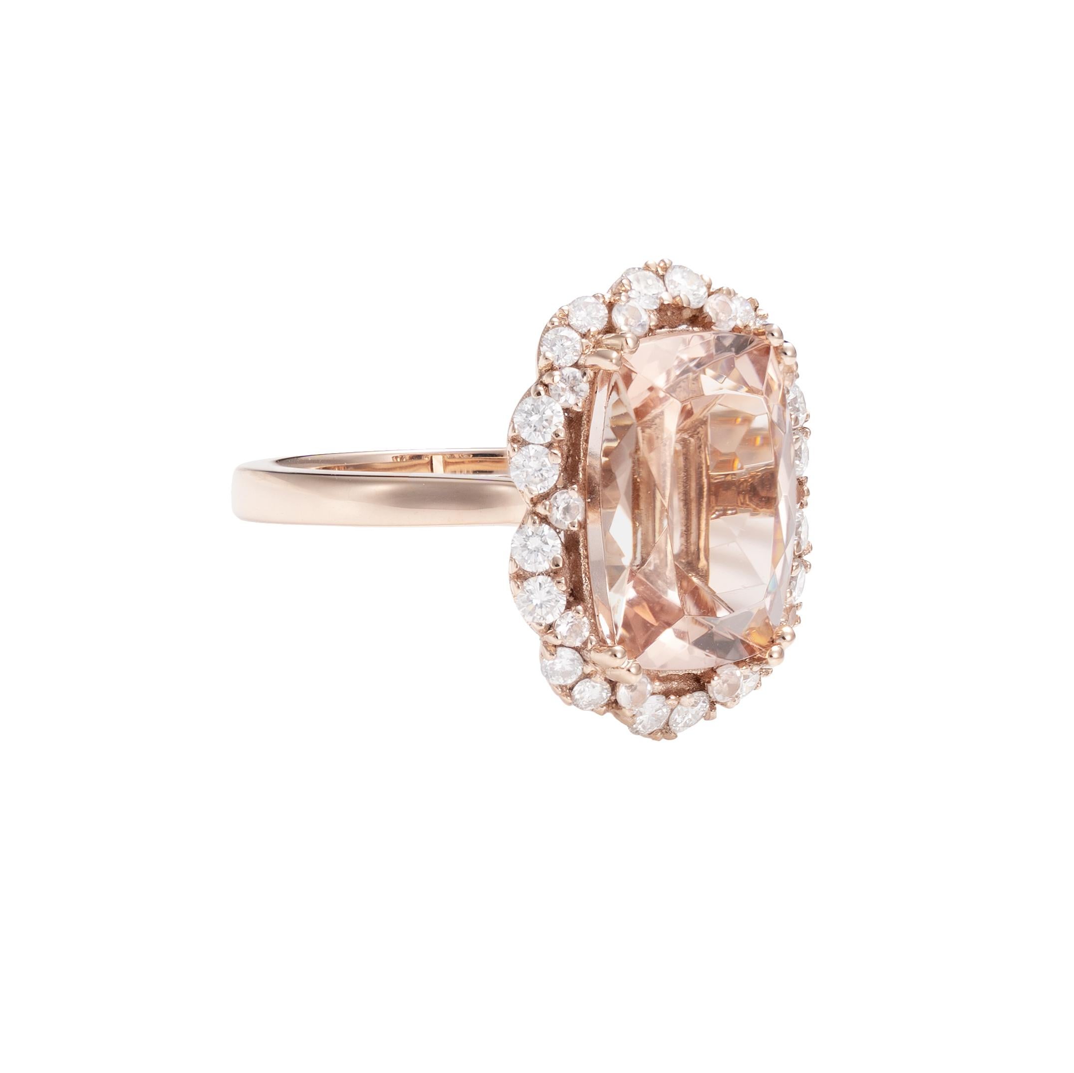 This collection features an array of magnificent morganites! Accented with more morganites and diamonds these rings are made in rose gold and present a classic yet elegant look. 

Classic morganite ring in 18K rose gold with diamonds and morganites.