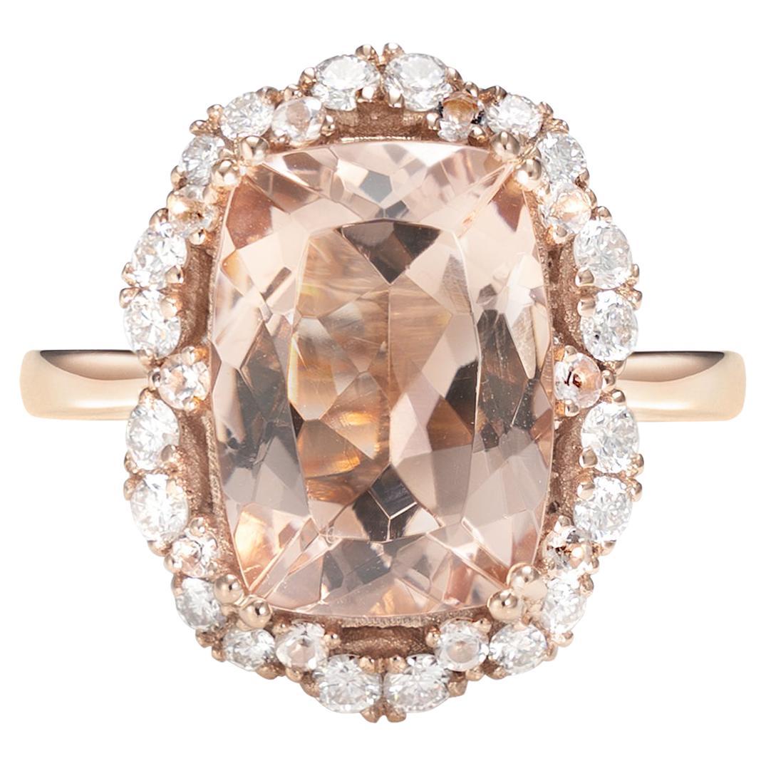 Bague en or rose 18 carats avec diamants et morganite de 6,4 carats