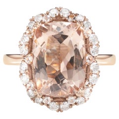 Sunita Nahata Morganita 6.40ct. Anillo de fantasía en oro rosa de 18 quilates con diamante.