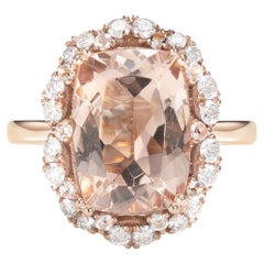 Bague en or rose 18 carats avec diamants et morganite de 6,4 carats