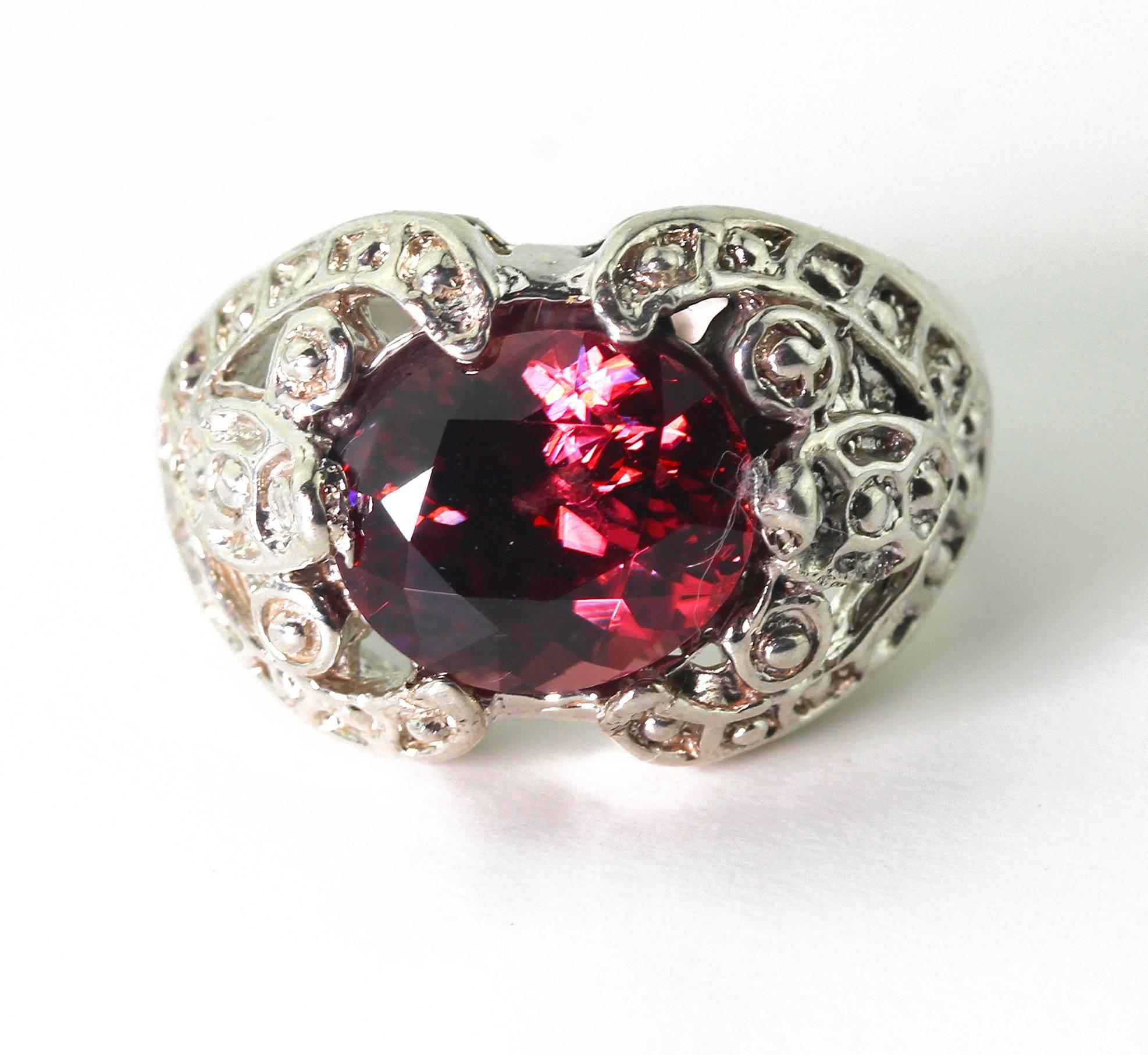 AJD Brilliant Unique 6.4 Ct Red Zircon Sterling Silver Day/Evening Ring In New Condition For Sale In Raleigh, NC