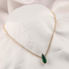 6.4 Ct Emerald Diamond Pendant Tennis Necklace 18k Yellow Gold Fine Jewelry
