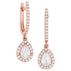 64 Facets 0.70 Carat Scallop Rose Cut Diamond Drop Earrings in 18 Karat Gold