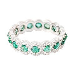 64 Facets 1 Carat Emerald and Diamond Ring in 18 Karat White Gold