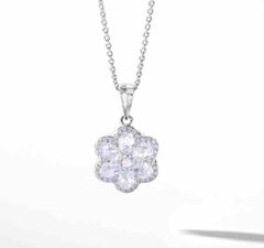 64 Facets 1 Carat Floral Rose Cut Diamond Pendant and Chain in 18 Karat Gold
