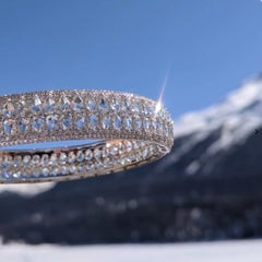 64 Facets 14 Carat Rose Cut Diamond Double Row Bangle in White Gold