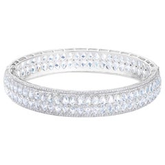 64 Facets 14 Carat Rose Cut Diamond Double Row Bangle in White Gold