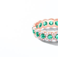 64 Facets 1.50 Carat Emerald and Diamond Ring in 18 Karat Rose Gold