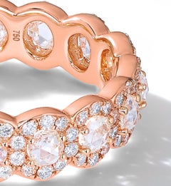 64 Facets 1.50 Carat Rose Cut Diamond Ring in 18 Karat Rose Gold Diamond Band