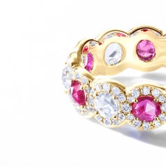 64 Facets 2 Carat Elements Ruby and Diamond Ring in 18 Karat Yellow Gold
