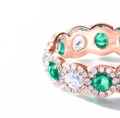64 Facets 2 Carat Emerald and Diamond Ring in 18 Karat Rose Gold