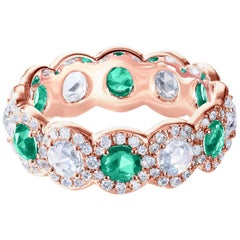 64 Facets 2 Carat Emerald and Diamond Ring in 18 Karat Rose Gold