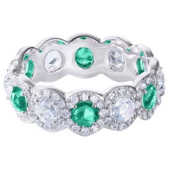 64 Facets 2 Carat Emerald and Diamond Ring in 18 Karat White Gold
