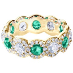 64 Facets 2 Carat Emerald and Diamond Ring in 18 Karat Yellow Gold