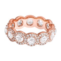 64 Facets 2 Carat Scallop Diamond Ring with Rose Cut Diamonds and 18 Karat Gold