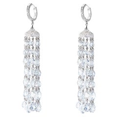 64 Facets 20 Carat Rose Cut Diamond Tassel Chandelier Earrings in White Gold