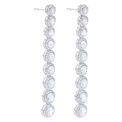 64 Facets 2.10 Carat Scallop Rose Cut Diamond Drop Dangle Earrings in White Gold